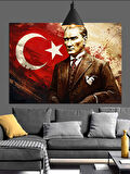 Bayrak Önünde Atatürk Portresi Dekoratif Kanvas - Mdf Ahşap Tablo