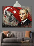 Atatürk Ve Kurt Portresi Dekoratif Kanvas - Mdf Ahşap Tablo