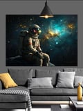 Uzayda Duran Astronot Silüeti Dekoratif Kanvas - Mdf Ahşap Tablo