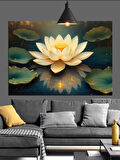 Su Üzerinde Açmış Beyaz Lotus Çiçeği Dekoratif Kanvas - Mdf Ahşap Tablo