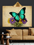 Mavi Kelebek Vintage Kağıt Dekoratif Kanvas - Mdf Ahşap Tablo