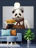 Panda Aşçı Sandviç Tutuyor Dekoratif Kanvas - Mdf Ahşap Tablo