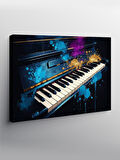 Kanvas Tablo Neon Işıklı Piyano 100cmx140cm