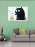 Kanvas Tablo Akvaryum Balıklı Kara Kedi 50cmx70cm