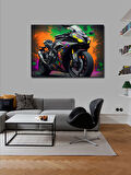 Kanvas Tablo Siyah Neon Işıklı Motosiklet 50cmx70cm