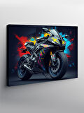 Kanvas Tablo Neon Işıklı Motosiklet Aksiyonu 70cmx100cm