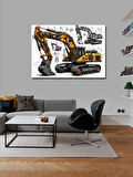 Kanvas Tablo Sarı Ekskavatör Teknik Çizimi 100cmx140cm