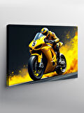 Kanvas Tablo Sarı Yarış Motoru 100cmx140cm