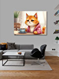 Kanvas Tablo Çay İçen Sevimli Kedi 70cmx100cm