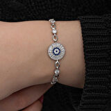 ​925 Ayar Gümüş Baget Taşlı Nazar Kadın Bileklik