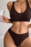 Kadın Kahverengi Desteksiz Seamless Tangalı İç Çamaşır Takımı