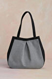Siyah Gri Çok Amaçlı Premium Oversize Düz Orta Boy Kanvas Kadın El ve Omuz Çantası