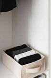 Bej Dolap İçi, Çamaşır, Oyuncak Düzenleyici, Saklama Kutusu, Keçe Sepet Organizer 38x25x13 cm
