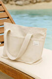 Kadın Krem El, Omuz Ve Plaj Çantası. Kanvas Çok Amaçlı Kullanım Çanta