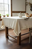 Fırfırlı Krem Pamuklu Masa Örtüsü – Şık ve Zarif Tasarım  120x160cm