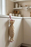 Pembe Biyeli Bej Renk Poşetlik – Mutfak Düzenleyici Askılı Çanta – 50 cm Bez Poşet Saklama Torbası