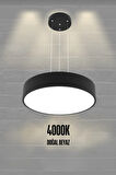 Drum 40cm ( Siyah Kasa, 4000k Işık Rengi ) Modern Sarkıt Led Avize, Salon, Mutfak, Oturma Odası