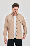 Erkek Likralı Çıtçıtlı Dar Kesim Pamuklu Kot Gömlek