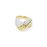 14 Ayar Çift Renk Swarovski Taşlı Fantezi Yüzük