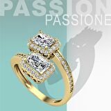 Kolları Taşlı Çift Baget Altın Yüzük 14 Ayar