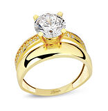 Tektaş Yüzük Kolu Taşlı Düz Alyanslı