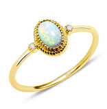 Oval Beyaz Opal Taşlı Trend Yüzük