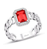 İtalyan Tasarım Halkalı Yakut Taşlı Baget Yüzük