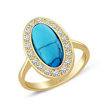 Oval Firuze Taşlı Altın Yüzük