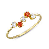 Kare Kesim Taşlı Kolu Top Top Altın Yüzük