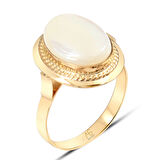 Büyük Boy Ay Taşlı Altın Nostalji Yüzük (YZK0030)