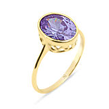 İşlemeli Yuva Altın Lila Taşlı Yüzük (YZK0121)