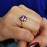 İşlemeli Yuva Altın Lila Taşlı Yüzük (YZK0121)