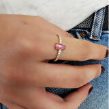 Pembe Damla Taşlı Altın Yüzük (YZK0136)