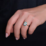 Turkuaz Mineli Altın Baget Yüzük (YZK0215)