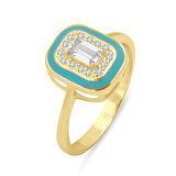 Turkuaz Mineli Altın Baget Yüzük (YZK0215)