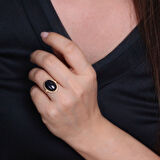 Altın 14 Ayar Simli Onix Taşlı Nostalji Yüzük (YZK0218)