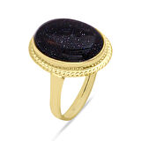 Altın 14 Ayar Simli Onix Taşlı Nostalji Yüzük (YZK0218)