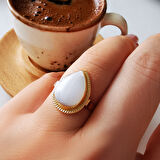 Altın 14 Ayar Sedef Damla Taşlı Yüzük (YZK0220)