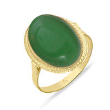 Oval Yeşil Taşlı Altın Kadın Yüzük (YZK0221)