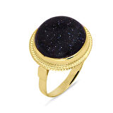 Altın 14 Ayar Nostalji Simli Taşlı Yüzük (YZK0222)