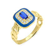 Mavi Baget Taşlı Altın Yüzük (YZK0224)