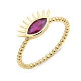 Kırmızı Taş Detaylı Altın Kirpik Yüzük (YZK0235)