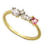 14 Ayar Altın Pembe Baget Taşlı Yüzük YZK030