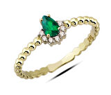 14 Ayar Altın Yeşil Damla Taşlı Yüzük YZK107A