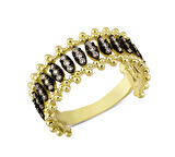 14 Ayar Altın Siyah Beyaz Taşlı Yüzük YZK159