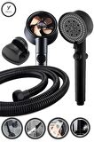 Yayke Turbo Pervaneli 5 Fonksiyonlu Duş Başlığı Duş Hortumu 150 Cm Ve Mafsal Set (siyah)