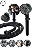 Yayke Turbo Pervaneli 5 Fonksiyonlu Duş Başlığı Duş Hortumu 150 Cm Ve Mafsal Set (SİYAH)