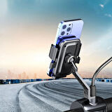 BUFFER® Motor,Motosiklet,Bisiklet ,Scooter İçin 360 Derece Dönebilen Dikiz Aynası Versiyonu Telefon Tutucu Aparat