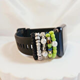 Yeşil Renk İnci Boncuk Watch Band Charm - Akıllı Saat Kordon Süsü Kayış Aksesuarı
