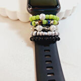 Yeşil Renk İnci Boncuk Watch Band Charm - Akıllı Saat Kordon Süsü Kayış Aksesuarı